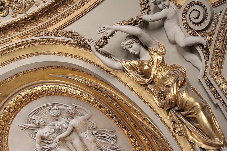 Frankrig, Paris, Louvre, historiske, guld, statue, gamle