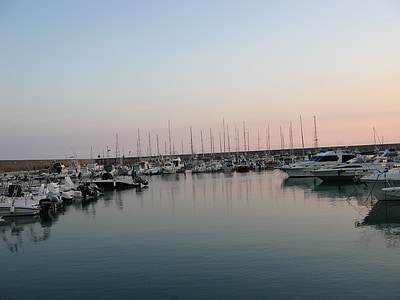 Calabria, Cetraro, Porto, naplemente, tenger, Sky, csónakok