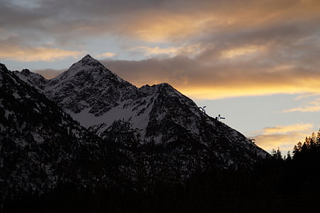 Allgäu, alpí, muntanyes, abendstimmung, part superior vermell, ambient, l'hivern