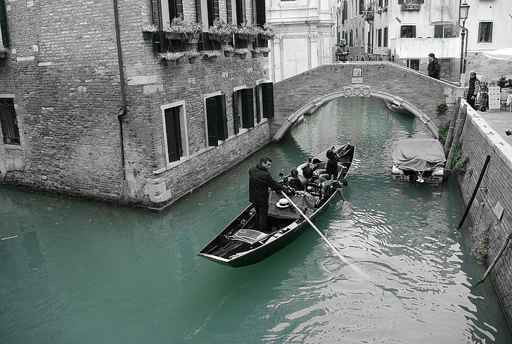 Wenecja, gondola, Lagoon, Miasto, Włochy, zielony, Boot