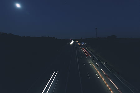 motorvei, lys, spor, lys, trafikk, natt, veien