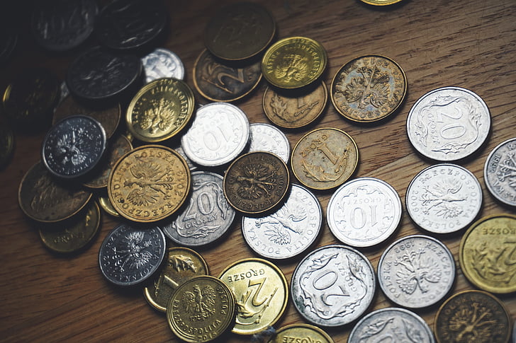 üzleti, készpénz, cent, változás, közeli kép:, érmék, gyűjtemény