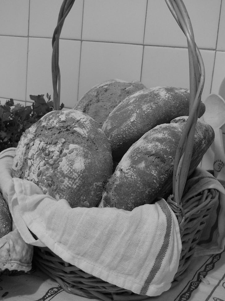 bread, basket, loaves, sourdough, baked, crusty, artisan