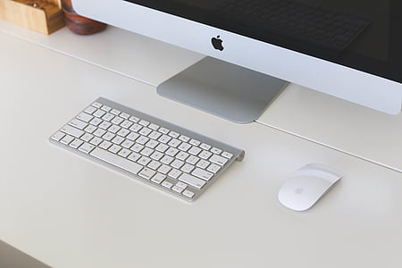 білий, iMac, Mac, комп'ютер, робочий стіл, клавіатура, миші