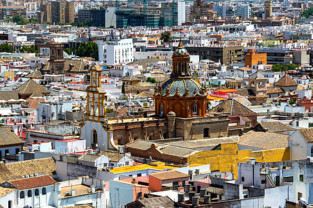 Sevilla, Spania, byen, bybildet, bygninger, kirke, landemerke