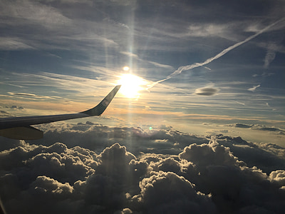Západ slunce, letadlo, mraky, letectví, cestovní ruch, cestující, dovolená