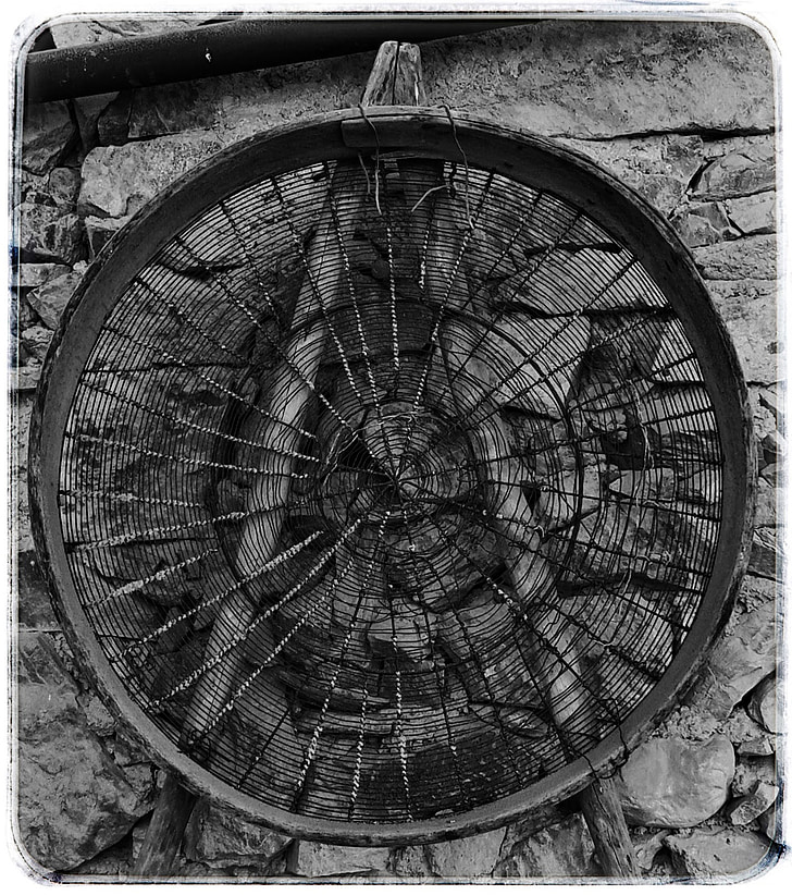 sieve, old, implement, rural, black And White, antique, obsolete