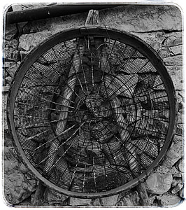 sieve, old, implement, rural, black And White, antique, obsolete