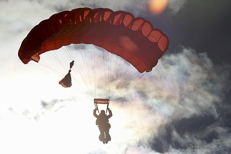Person, Paragliding, Mitte, Luft, Fallschirm, Himmel, Wolken