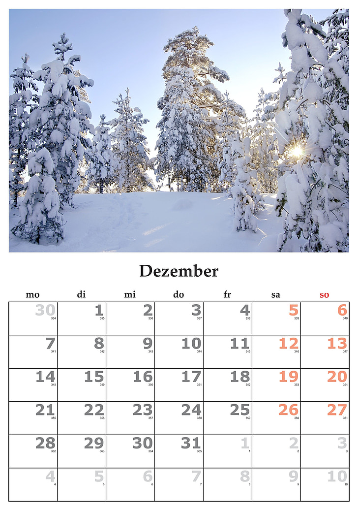 calendário, mês, Dezembro de, de dezembro de 2015