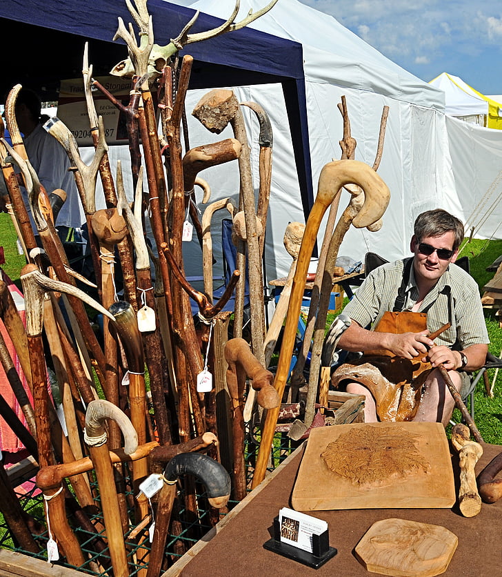 bâton de marche, canne, homme, oeuvre, sculpture sur bois, Craft, métier en bois