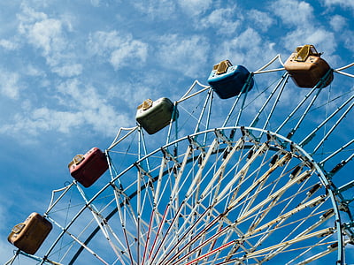 photo, ferris, wheel, blue, sky, amusement, park
