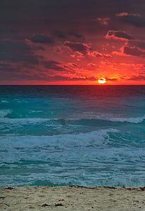 Słońce, Plaża, morze, zachód słońca, piasek, Ocean, niebo