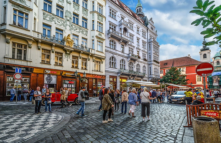 Praga, Via, città, vecchio, città, Ceco, architettura
