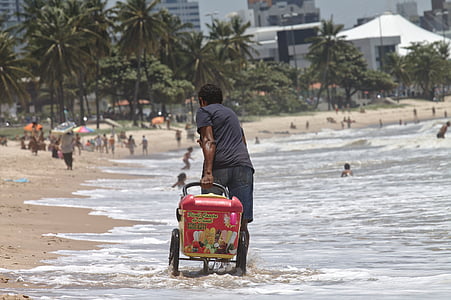 arbeid, stranden, selger, på hjul, popsicle, João pessoa, Paraíba