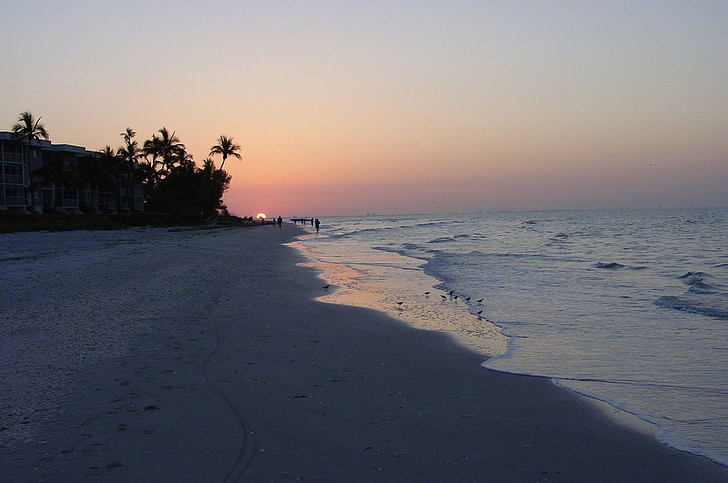 pláž, východ slunce, záře, pobřeží, Florida, písek