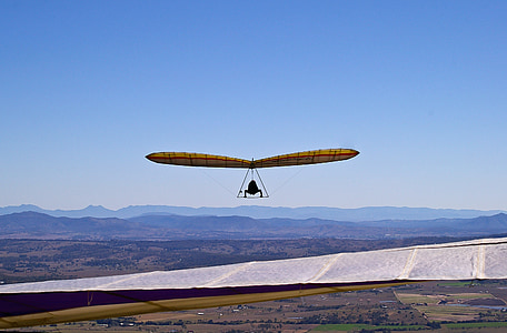 hang-glider, เครื่องร่อน, มีเที่ยวบิน, ยอดเขา, สูง, ทัศนียภาพ, ชนบท