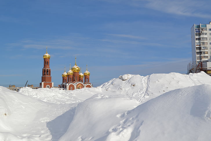 tuyết, bầu trời, ngôi đền