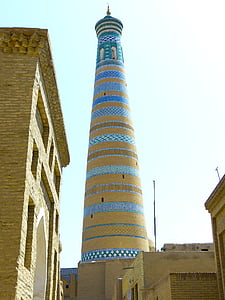 Khiva, kihva, minaret, chodja islam minaret, Patrimoniul Mondial UNESCO, Muzeul orasului, abendstimmung