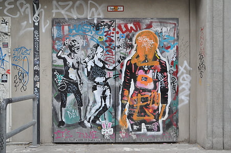 Berlim, arte de rua, grafite, fachada, pintura mural, pulverizador, onda urbana