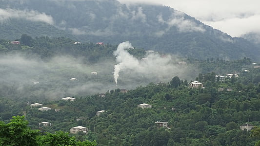 clouds, fog, house, nature, mountain