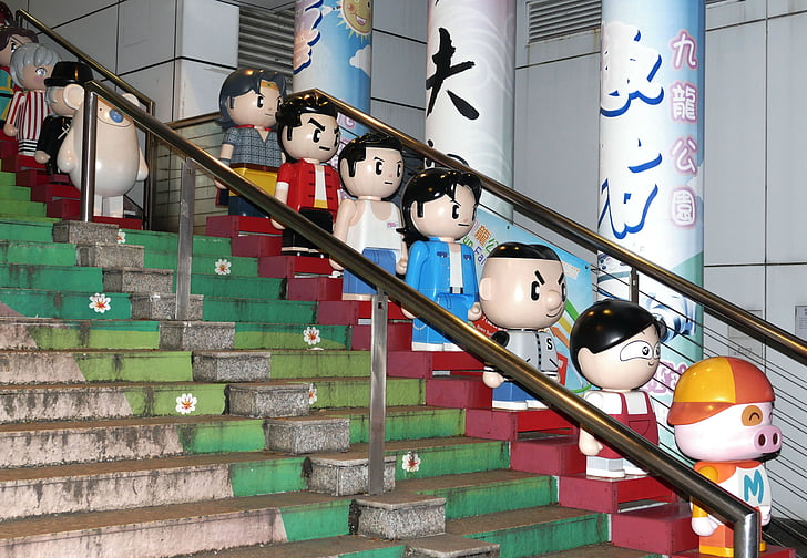 Hong kong, Čína, Asie, schodiště, obrázek, sochařství, Comic