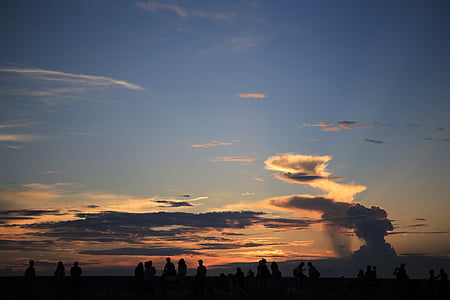 Japan, reizen, zee, zonsondergang, Okinawa, in de schemering, silhouet