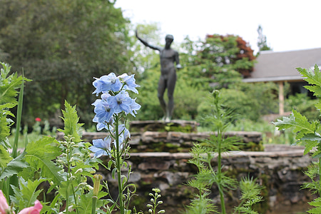estátua, Grego, flor, jardim, escultura, clássico, azul