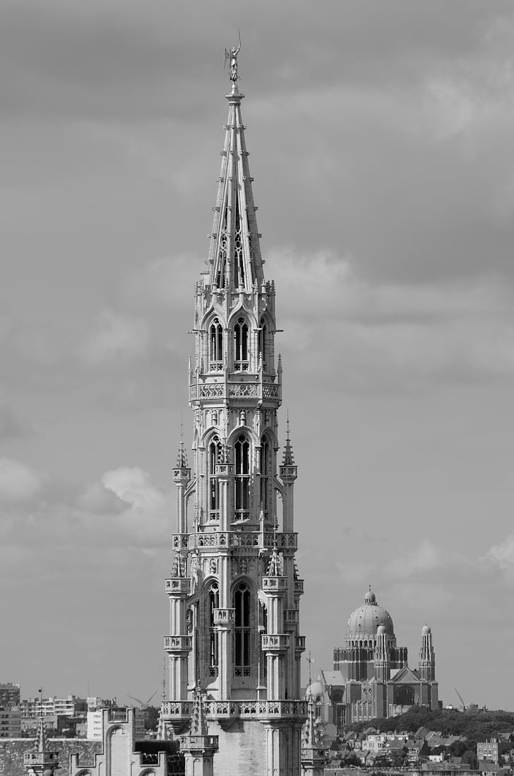 Brussel, bygninger, skyline, arkitektur, rådhuset, tårnet, basilikaen koekelberg