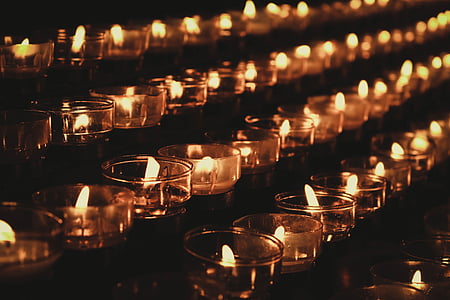 φωτιζόμενο, κεριά, πολλά, nightime, σκούρο, γυαλί, κερί