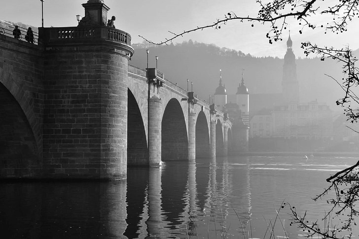 naturskjønne, bybildet, Bridge, utendørs, elven, Neckar, Heidelberg