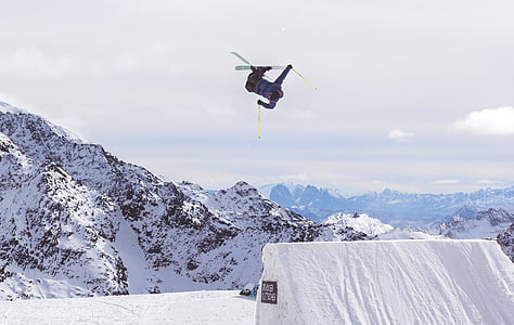 skiër, tentoonstelling, lucht, berg, sport, winter, midden in de lucht
