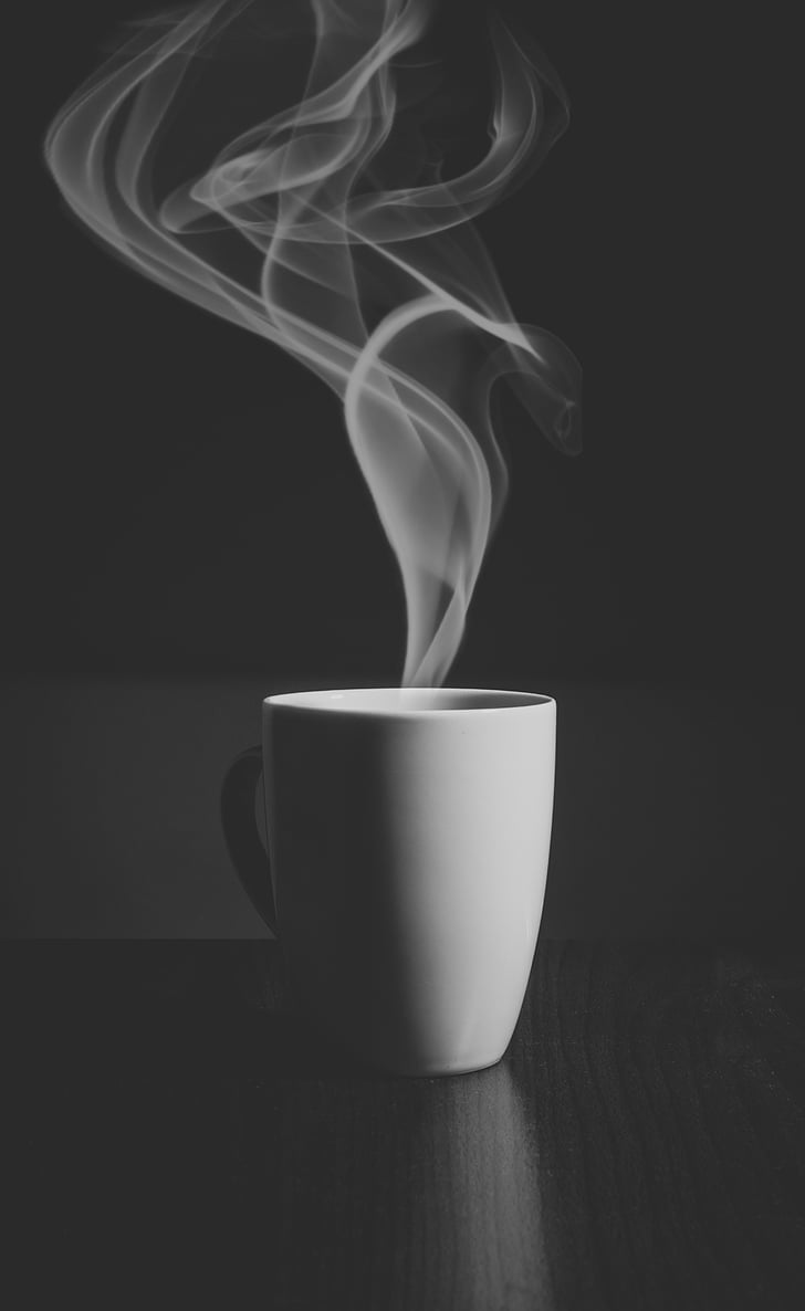 white, ceramic, mug, smoke, coming, coffee, cup