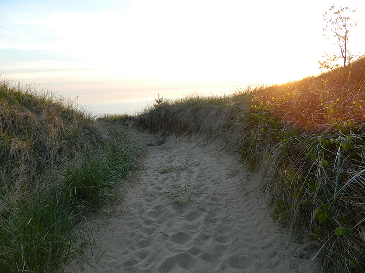 Sand, stranden, solnedgång, semester, havet, sommar, kusten