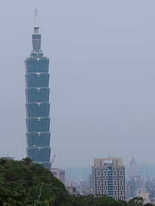 Taipei 101, lugares de interés, rascacielos, edificio comercial, ciudad, niebla, el paisaje urbano