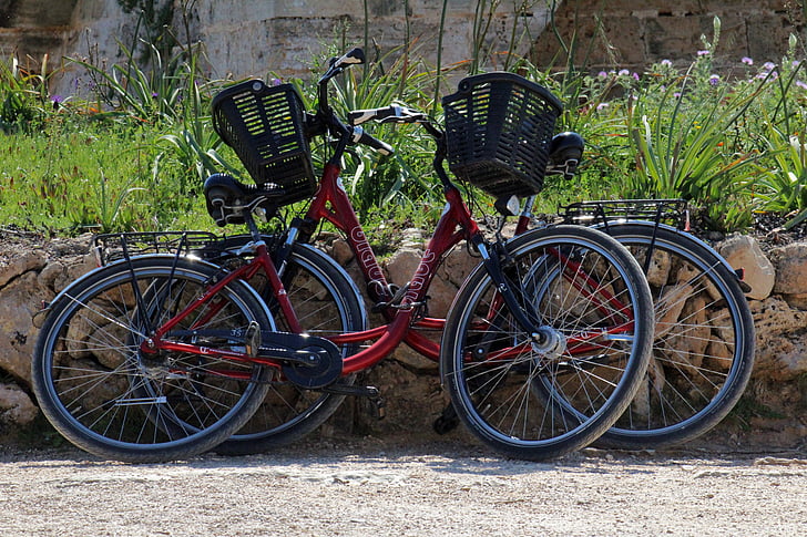 kerékpár, push biciklit, két, kerékpár, ciklus, szállítás, kerék