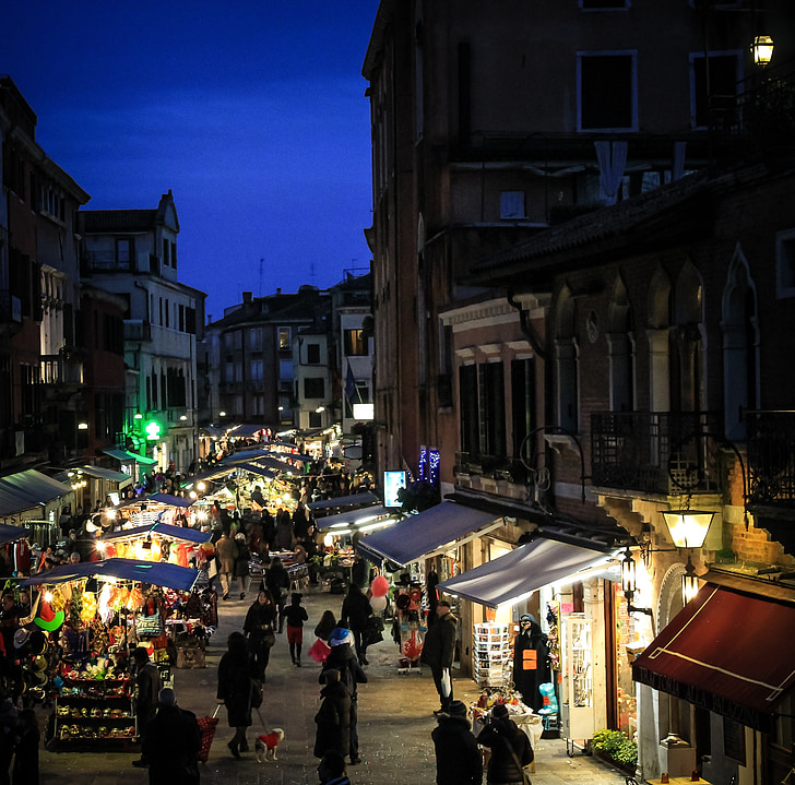 Venise, juste, Italie, dans la soirée, tombée de la nuit, tombée de la nuit, Italien