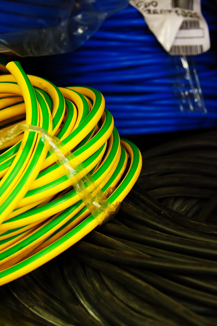 negre, blau, negoci, cable, cables, elèctric, elèctrica