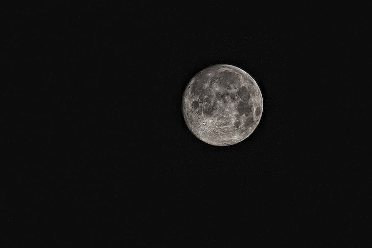 in bianco e nero, Luna, Luna, notte, cielo, superficie della luna, Luna piena