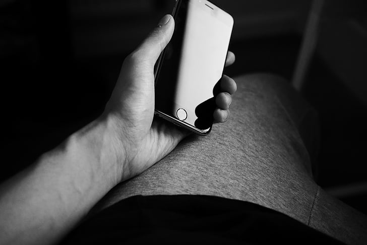 pomme, en noir et blanc, main, iPhone 6, téléphone mobile, smartphone, Touch