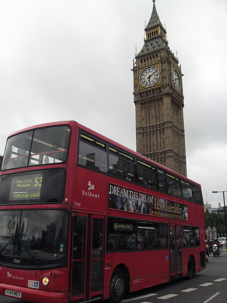 bus, toetages, Big ben, klokketårnet, London