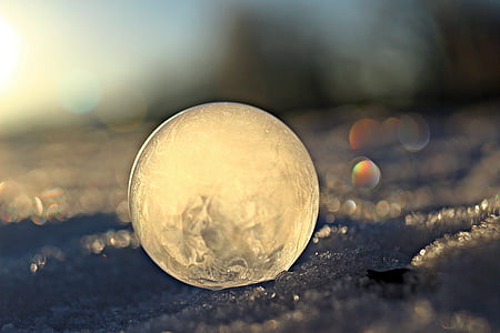 ball, ice-bag, soap bubble, snow, winter, frost, cold