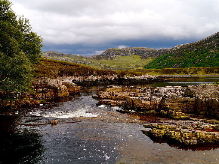 Skottland, vatten, blåsljud, landskap, Rocky, bergiga, Steinig