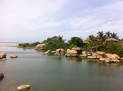 lagoon, tropical, water, calm, rocks, tranquil, sunny