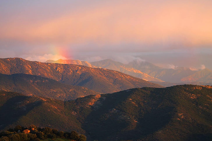 arc en ciel, montagne, Corse, automne, scenics, coucher de soleil, nature