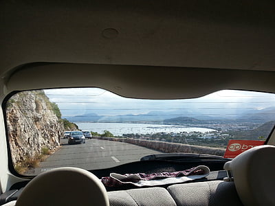 hátsó ablak, autó, ablak, Spanyolország, Mallorca tengerparti, táj, meghajtó