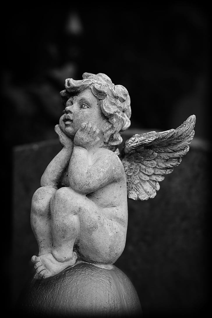 ingel, tiivad, haua, figuriin, kalmistu, kivi statue