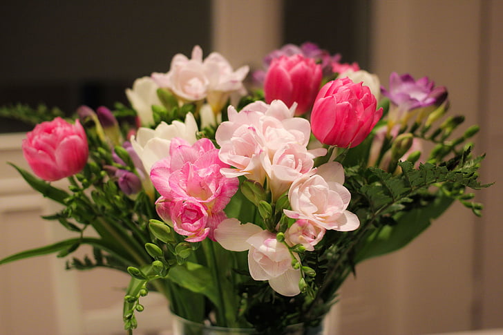 gėlės, puokštė, Gamta, pavasarį, spalvinga, gimtadienio puokštės, tulpės