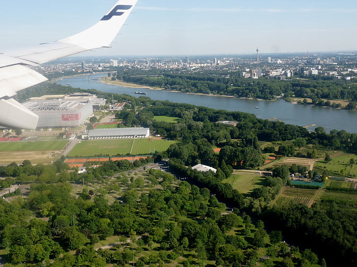 penerbangan, pesawat, terbang, liburan, arahan, Düsseldorf, Bandara