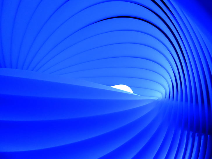 blue, light, tunnel, perspective, motion, lamp, abstract